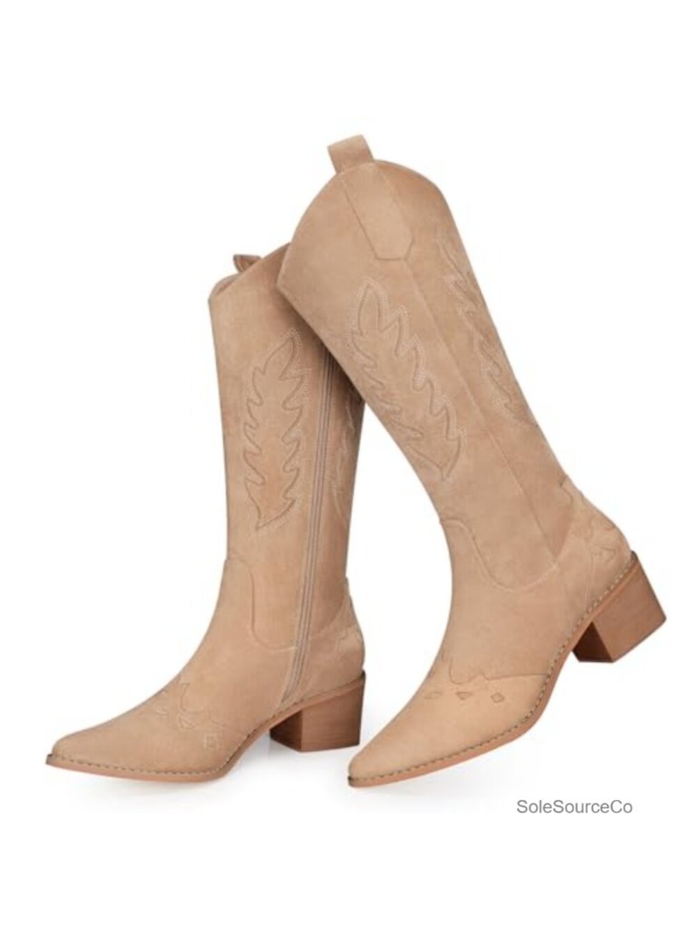 Suede Knee High Cowboy Boots Pointed Toe Low Heel Zipper Western Women's